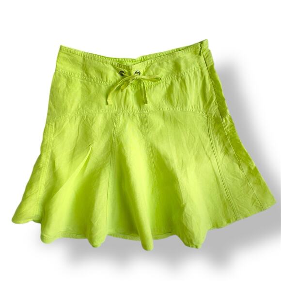 Athleta Daydream Tennis Mini Skirt in Lime Green Linen Drawstring A-Line Prep 4 - Picture 1 of 11